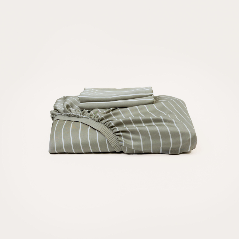 Bamboo Fitted Sheet & Pillowslips - Olive Stripe