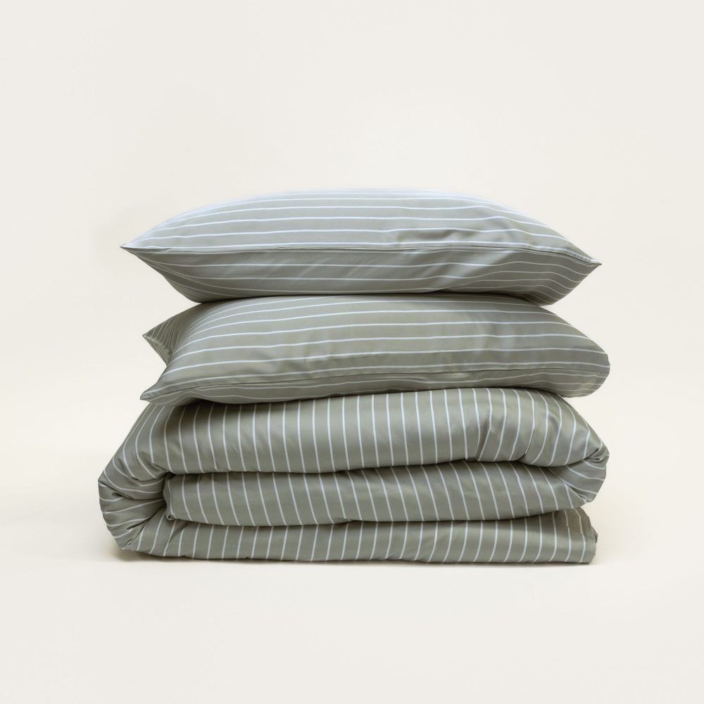 Bamboo Quilt Cover - Olive Stripe