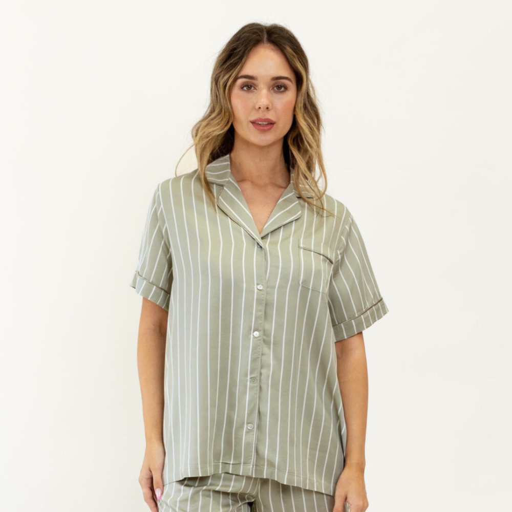 Ivy Bamboo Shirt - Olive Stripe