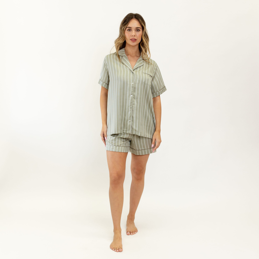 Ivy Bamboo Shirt - Olive Stripe